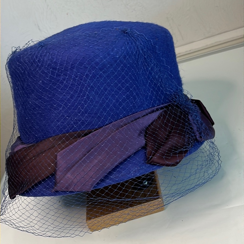 Henry Pollak Melosoie 100% Wool Hat New York Blue Purple Ribbon Vintage Estate